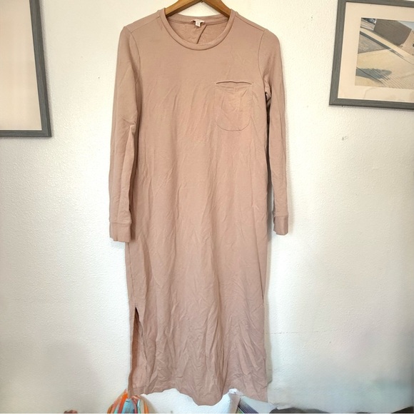 Cuyana French Terry Midi Dress Pima Cotton Blend Long Sleeve Blush Pink S: Small - Picture 3 of 8